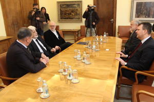 14.02.2017. - Predsednik Mirović na sastanku sa Milovanom Vitezovićem, Miodragom Koprivicom i Zoranom Đerićem